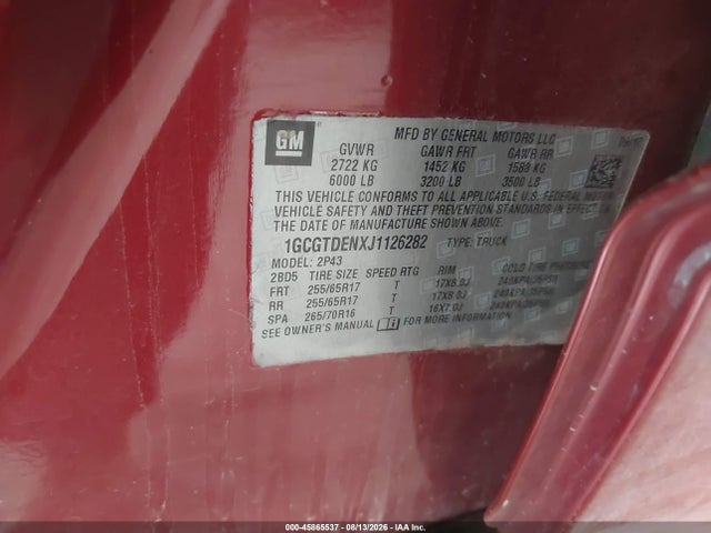 Продажа на аукционе авто 2018 Chevrolet Colorado Z71, vin: 1GCGTDENXJ1126282, номер лота: 45865537