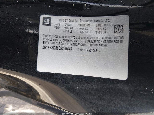 45865550 :رقم المزاد ، 2G1FB3D36E9266445 vin ، 2014 Chevrolet Camaro 1lt مزاد بيع