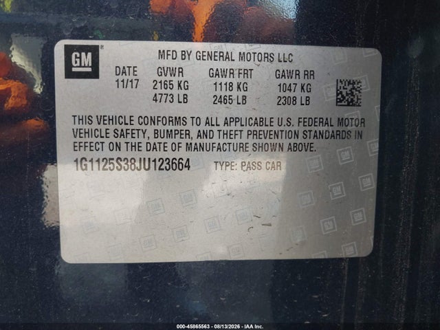 Chevrolet IMPALA 2LZ 2018 1G1125S38JU123664 Image 9