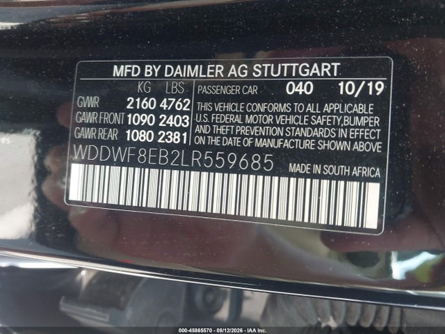 Aukcja sprzedaży 2020 Mercedes-benz C 300 4matic, vin: WDDWF8EB2LR559685, numer aukcji: 45865570