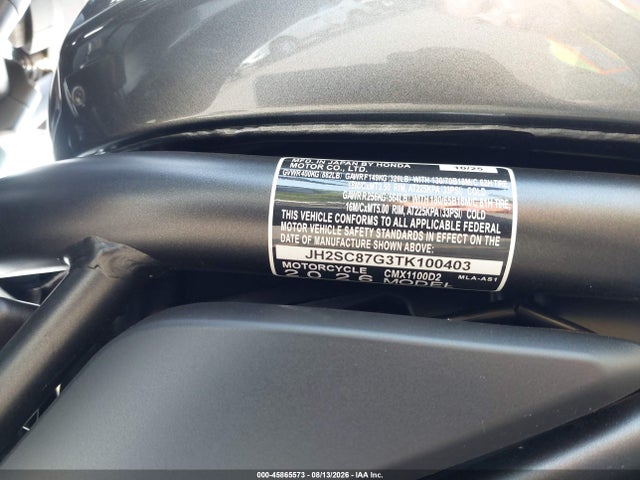 Aukcja sprzedaży 2026 Honda Cmx1100 D2, vin: JH2SC87G3TK100403, numer aukcji: 45865573