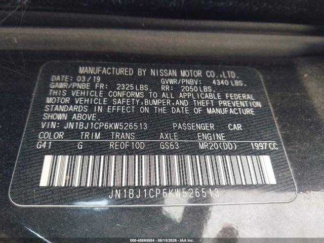 Продажа на аукционе авто 2019 Nissan Rogue Sport S, vin: JN1BJ1CP6KW526513, номер лота: 45865584