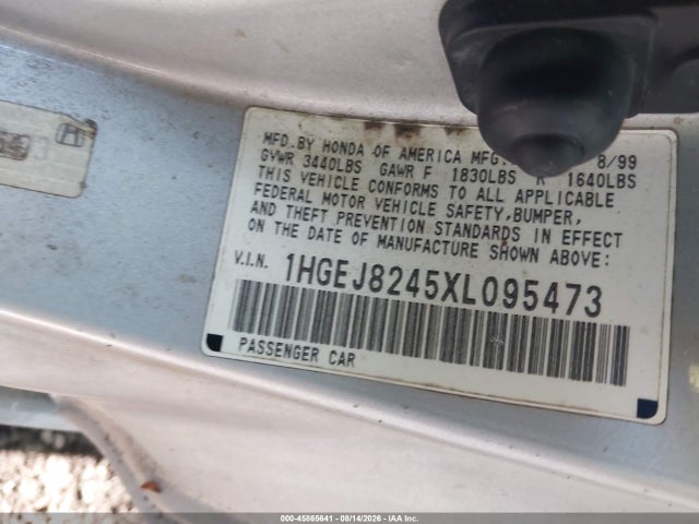 1999 Honda Civic Ex მანქანა იყიდება აუქციონზე, vin: 1HGEJ8245XL095473, აუქციონის ნომერი: 45865641