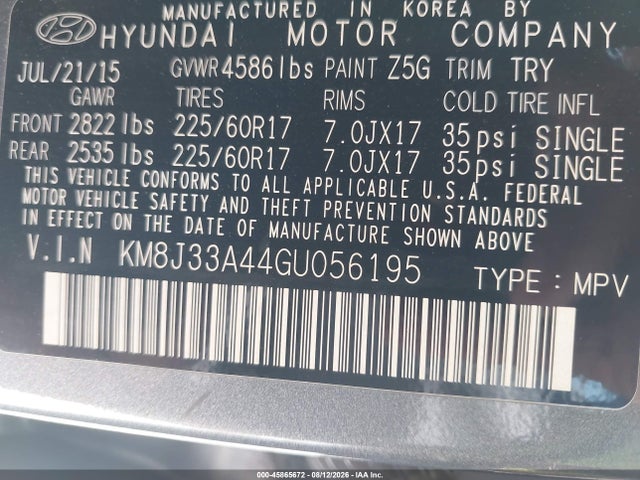 Hyundai TUCSON SE 2016 KM8J33A44GU056195 Image 9