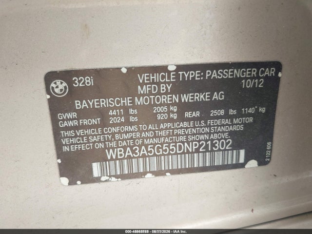 Продаж на аукціоні авто 2013 Bmw 328i, vin: WBA3A5G55DNP21302, номер лоту: 45865785
