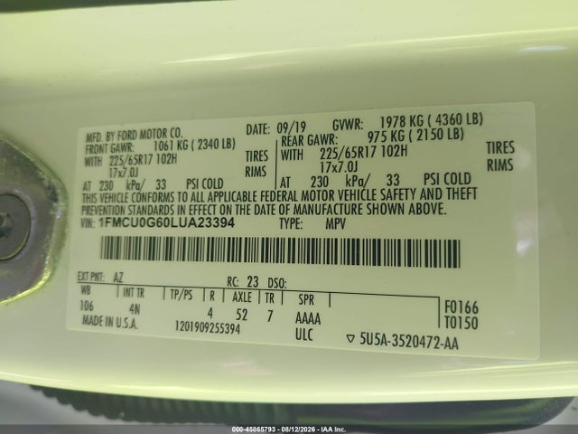 Ford ESCAPE SE 2020 1FMCU0G60LUA23394 Image 9