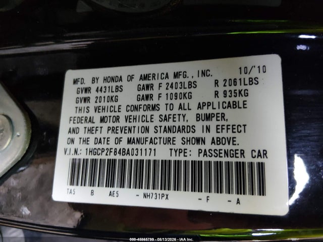 Продаж на аукціоні авто 2011 Honda Accord 2.4 Ex-l, vin: 1HGCP2F84BA031171, номер лоту: 45865799