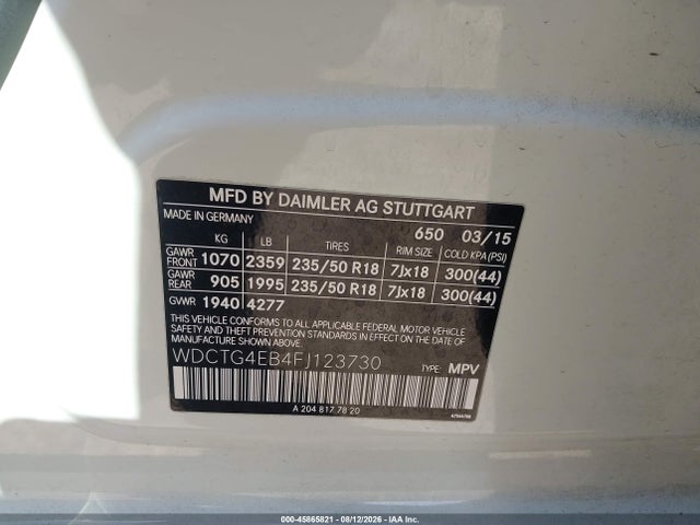 WDCTG4EB4FJ123730 Mercedes-Benz GLA 250