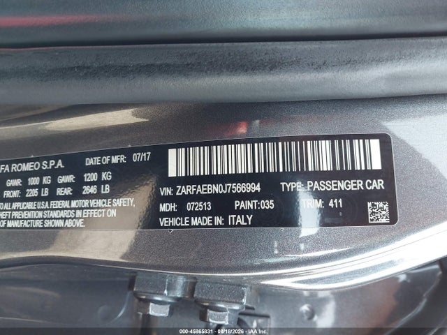 ZARFAEBN0J7566994 Alfa Romeo Giulia Rwd