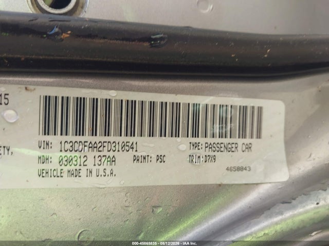 45865835 :رقم المزاد ، 1C3CDFAA2FD310541 vin ، 2015 Dodge Dart Se مزاد بيع