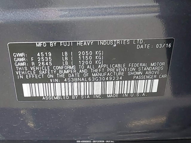 Продаж на аукціоні авто 2016 Subaru Legacy 2.5i Limited, vin: 4S3BNAL63G3049234, номер лоту: 45865853