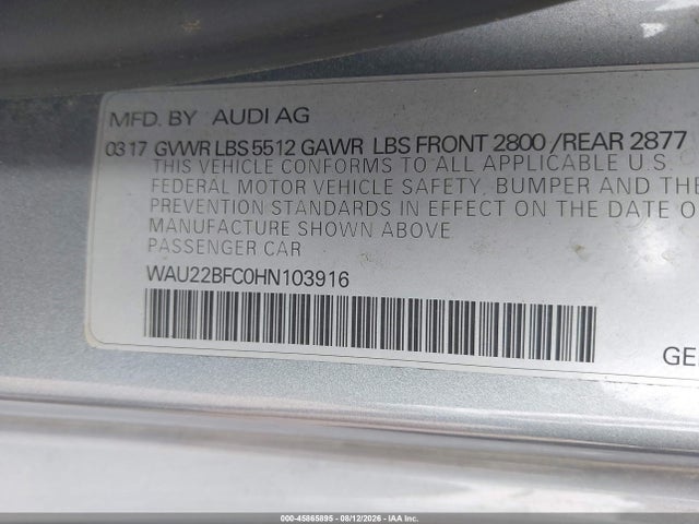 Aukcja sprzedaży 2017 Audi A7 3.0t Premium Plus, vin: WAU22BFC0HN103916, numer aukcji: 45865895