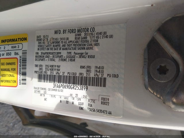 Продаж на аукціоні авто 2016 Ford Fusion Titanium, vin: 3FA6P0K90GR253899, номер лоту: 45865903