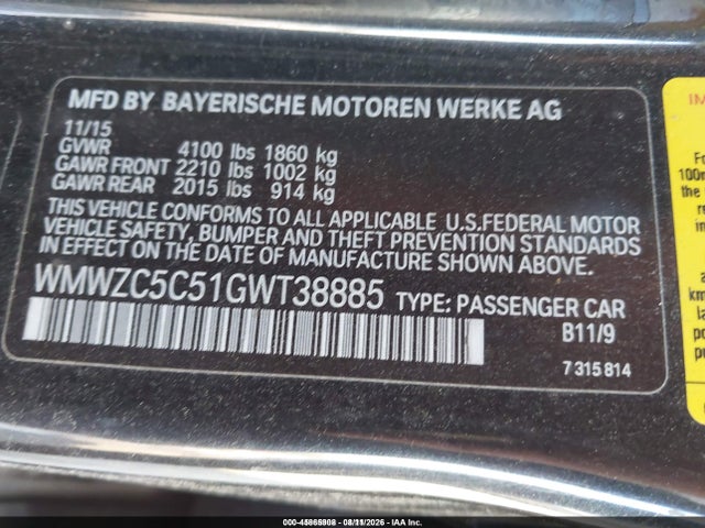45865908 :رقم المزاد ، WMWZC5C51GWT38885 vin ، 2016 Mini Countryman Cooper S مزاد بيع