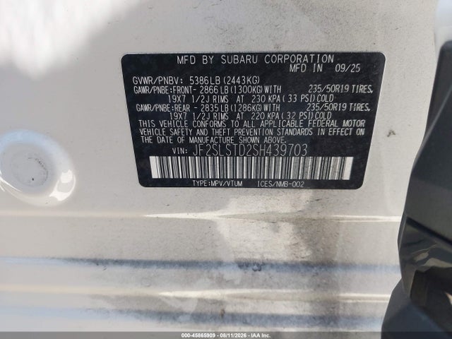 Продаж на аукціоні авто 2025 Subaru Forester Touring Hybrid, vin: JF2SLSTD2SH439703, номер лоту: 45865909