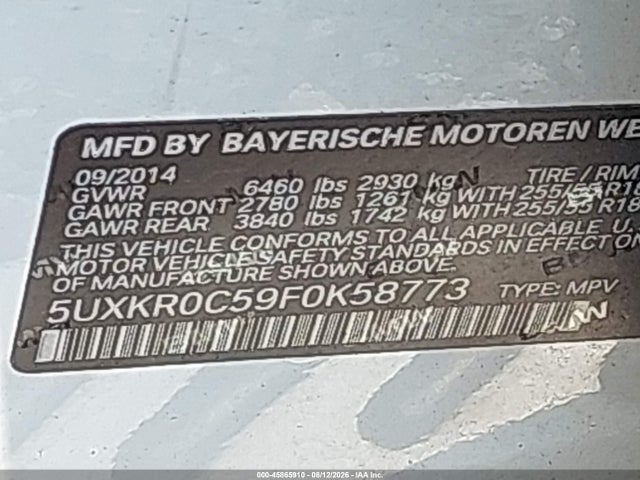 Aukcja sprzedaży 2015 Bmw X5 Xdrive35i, vin: 5UXKR0C59F0K58773, numer aukcji: 45865910