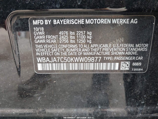 Aukcja sprzedaży 2019 Bmw 5 Series 530i Xdrive, vin: WBAJA7C50KWW09877, numer aukcji: 45865927