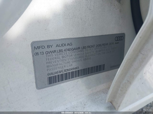 Aukcja sprzedaży 2013 Audi A4 2.0t Premium, vin: WAUAFAFL3DN049483, numer aukcji: 45865928