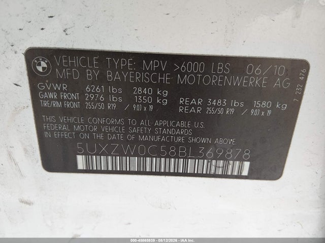 45865939 :رقم المزاد ، 5UXZW0C58BL369878 vin ، 2011 Bmw X5 Xdrive35d مزاد بيع