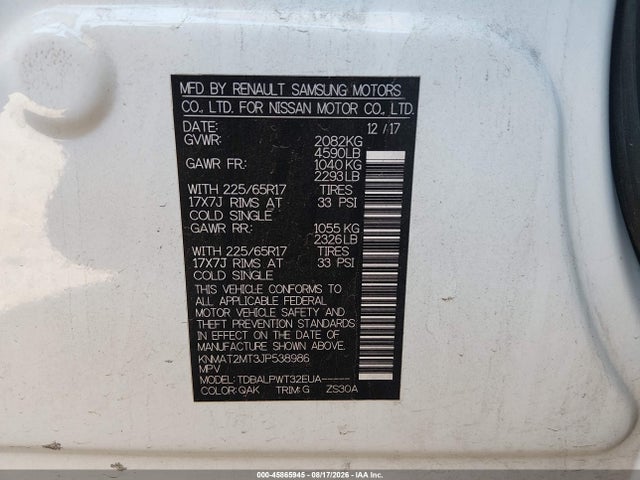 Aukcja sprzedaży 2018 Nissan Rogue S, vin: KNMAT2MT3JP538986, numer aukcji: 45865945