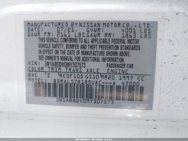 45865947 :رقم المزاد ، 3N1AB8DV0MY307573 vin ، 2021 Nissan Sentra Sr Xtronic Cvt مزاد بيع