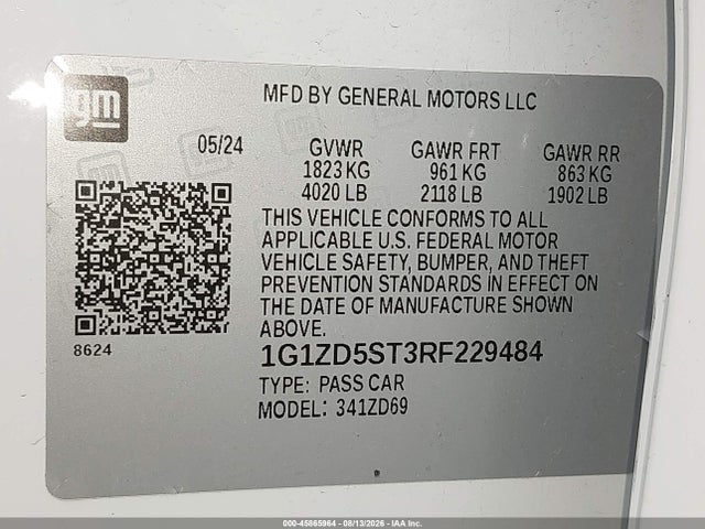 Продаж на аукціоні авто 2024 Chevrolet Malibu Fwd 1lt, vin: 1G1ZD5ST3RF229484, номер лоту: 45865964