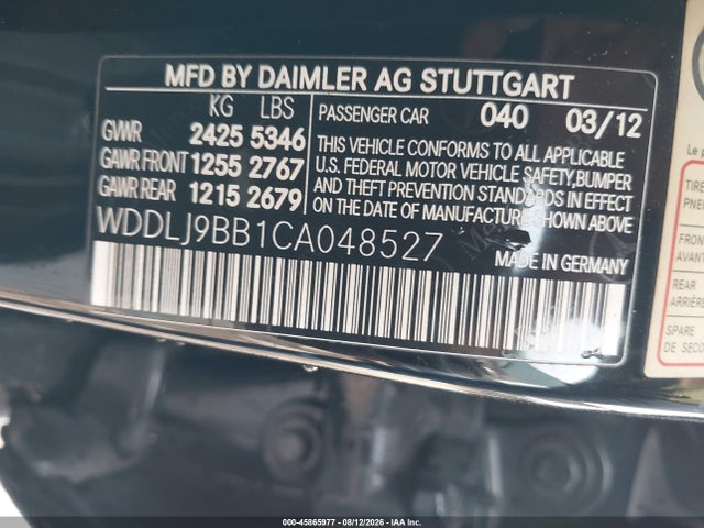 45865977 :رقم المزاد ، WDDLJ9BB1CA048527 vin ، 2012 Mercedes-benz Cls 550 4matic مزاد بيع