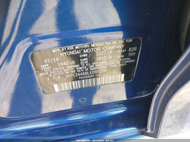 2020 Hyundai Accent Se მანქანა იყიდება აუქციონზე, vin: 3KPC24A68LE095226, აუქციონის ნომერი: 45865991