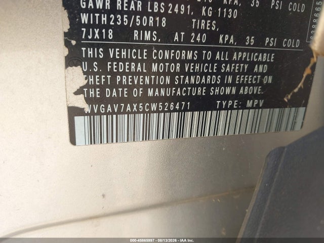 45865997 :رقم المزاد ، WVGAV7AX5CW526471 vin ، 2012 Volkswagen Tiguan Se مزاد بيع