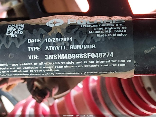 45866004 :رقم المزاد ، 3NSNMB998SF048274 vin ، 2025 Polaris Rzr Xp 4 1000 Premium مزاد بيع