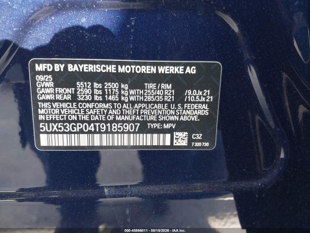Продажа на аукционе авто 2026 Bmw X3 30 Xdrive, vin: 5UX53GP04T9185907, номер лота: 45866011