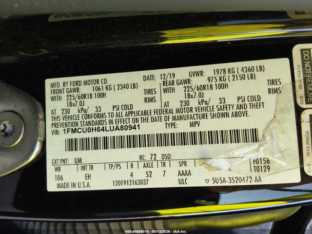 Ford ESCAPE SEL 2020 1FMCU0H64LUA80941 Image 9