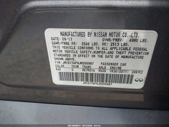 Продаж на аукціоні авто 2018 Infiniti Q50 3.0t Luxe, vin: JN1EV7AP9JM356987, номер лоту: 45866018