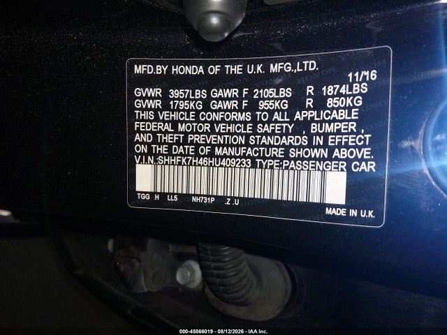 Продажа на аукционе авто 2017 Honda Civic Sport, vin: SHHFK7H46HU409233, номер лота: 45866019