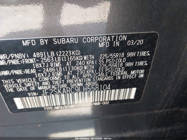 Продажа на аукционе авто 2020 Subaru Forester Sport, vin: JF2SKARC9LH558104, номер лота: 45866023