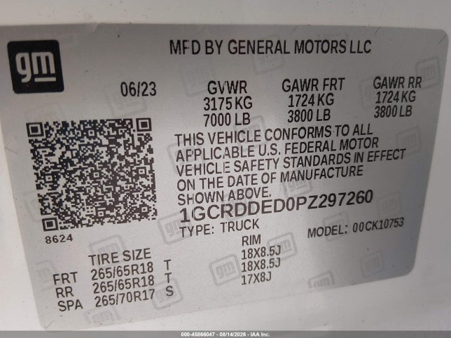 Aukcja sprzedaży 2023 Chevrolet Silverado 1500 4wd  Standard Bed Lt, vin: 1GCRDDED0PZ297260, numer aukcji: 45866047