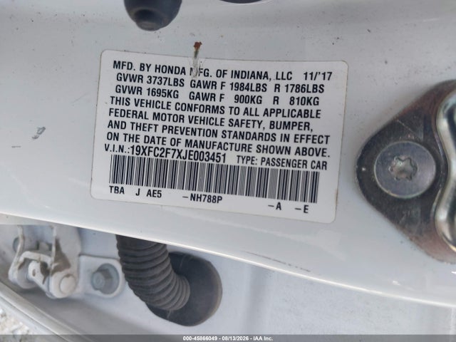 Aukcja sprzedaży 2018 Honda Civic Ex, vin: 19XFC2F7XJE003451, numer aukcji: 45866049