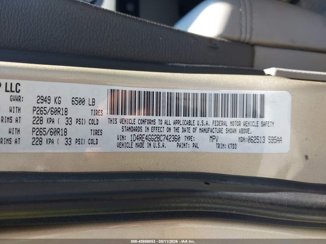 2011 Dodge Durango Crew მანქანა იყიდება აუქციონზე, vin: 1D4RE4GG2BC742360, აუქციონის ნომერი: 45866053