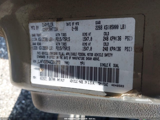 Продаж на аукціоні авто 1998 Jeep Grand Cherokee Laredo, vin: 1J4FX58S4WC281293, номер лоту: 45866061