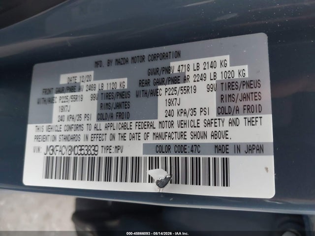 Aukcja sprzedaży 2021 Mazda Cx-5 Carbon Edition Turbo, vin: JM3KFACY8M0353839, numer aukcji: 45866093