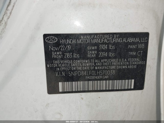 5NPD84LF0LH570038 Hyundai ELANTRA SEL