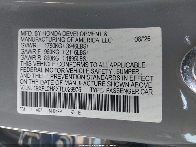 Honda Civic Sport 2026 19XFL2H8XTE029976 Image 9