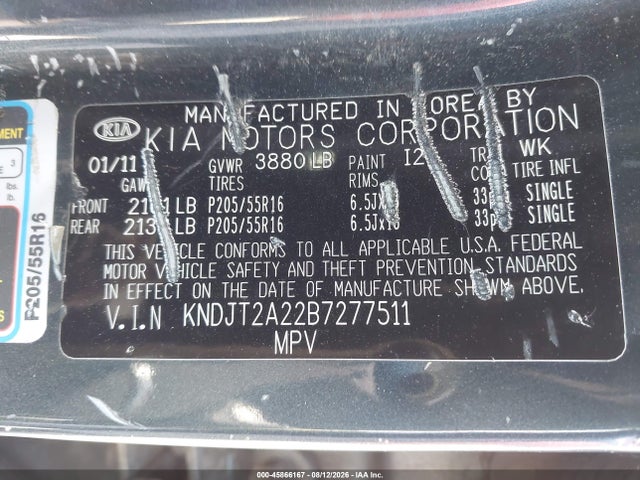2011 Kia Soul + მანქანა იყიდება აუქციონზე, vin: KNDJT2A22B7277511, აუქციონის ნომერი: 45866167