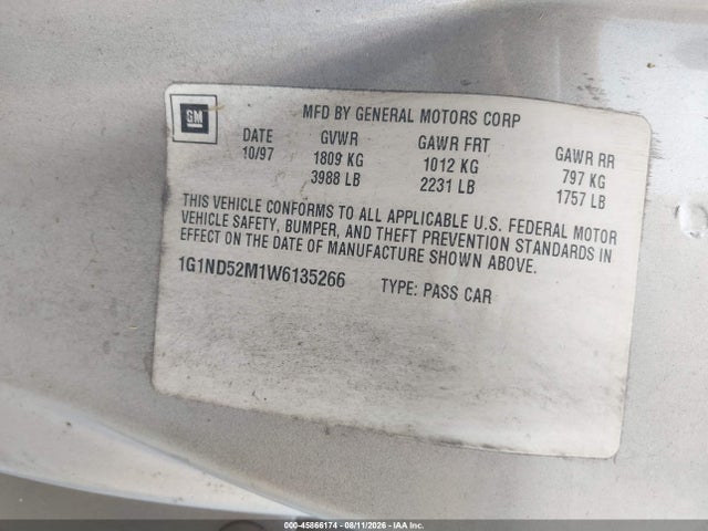 Продажа на аукционе авто 1998 Chevrolet Malibu, vin: 1G1ND52M1W6135266, номер лота: 45866174