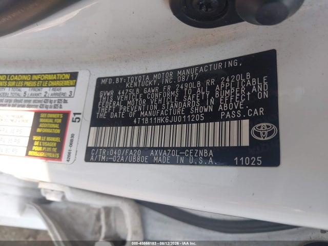 4T1B11HK6JU011205 Toyota CAMRY LE