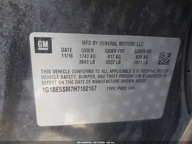 1G1BE5SM7H7182167 Chevrolet Cruze Lt Auto