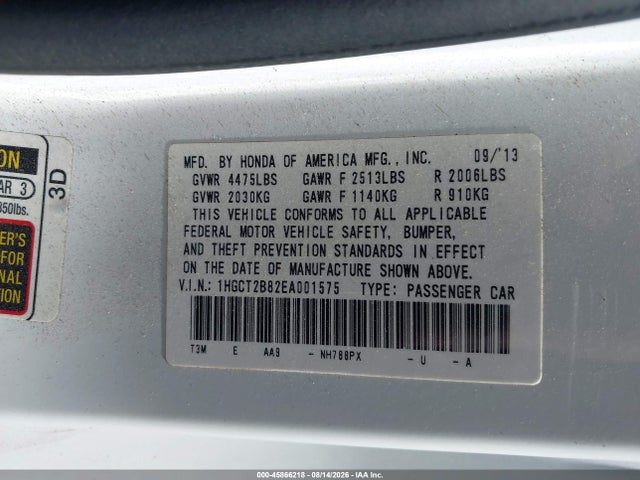 Honda Accord Ex-l V-6 2014 1HGCT2B82EA001575 Image 9