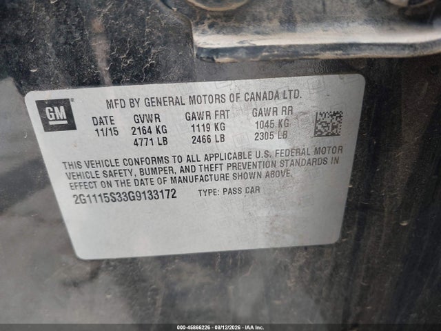 Aukcja sprzedaży 2016 Chevrolet Impala 2lt, vin: 2G1115S33G9133172, numer aukcji: 45866226
