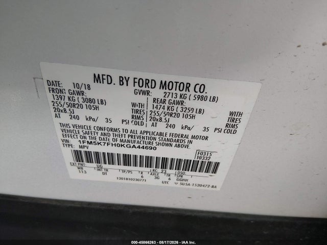 Aukcja sprzedaży 2019 Ford Explorer Limited, vin: 1FM5K7FH0KGA44690, numer aukcji: 45866263