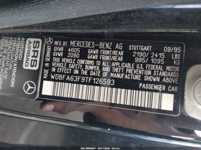 Aukcja sprzedaży 1996 Mercedes-benz Sl 320, vin: WDBFA63F9TF126593, numer aukcji: 45866267